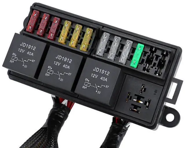 Alt view image 3 of 7 - Furulu 12V Pre-Wired Fuse Relay Box With 4pcs 4-Pin 40A Relays & 12 Fuses For Auto Car Marine Boat