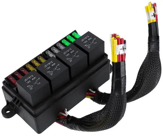 Alt view image 6 of 7 - Furulu 12V Pre-Wired Fuse Relay Box With 4pcs 4-Pin 40A Relays & 12 Fuses For Auto Car Marine Boat