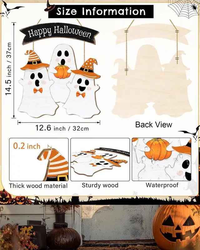 Alt view image 2 of 7 - Halloween Decorations Outdoor Halloween Wooden Wreath Ghost Door Decor Hanging Sign for Home Wall Decor Halloween Party Indoor Supply Yard Wall Halloween Decorations Halloween