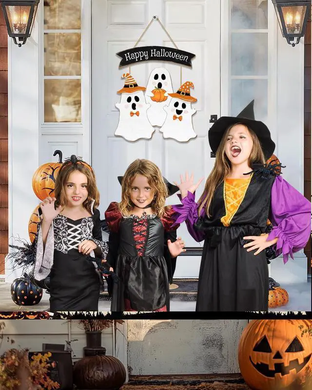 Alt view image 3 of 7 - Halloween Decorations Outdoor Halloween Wooden Wreath Ghost Door Decor Hanging Sign for Home Wall Decor Halloween Party Indoor Supply Yard Wall Halloween Decorations Halloween