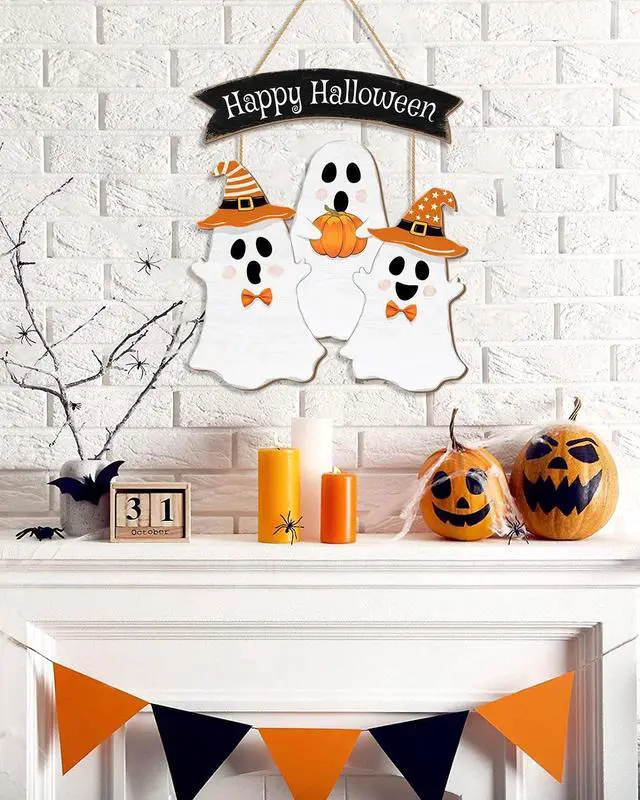 Alt view image 4 of 7 - Halloween Decorations Outdoor Halloween Wooden Wreath Ghost Door Decor Hanging Sign for Home Wall Decor Halloween Party Indoor Supply Yard Wall Halloween Decorations Halloween