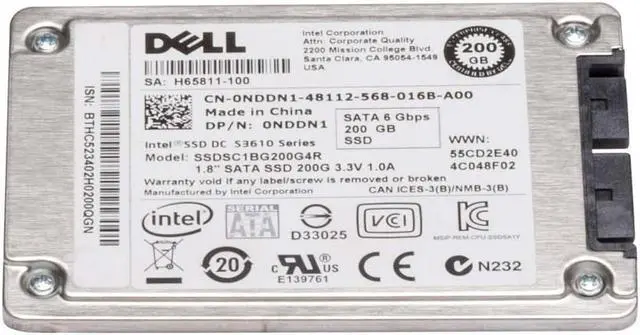 Alt view image 3 of 3 - NDDN1 DELL 200GB MLC USATA 1.8" 6Gb/s SSD ENTERPRISE MIXED USE W/TRAY  JV1MV