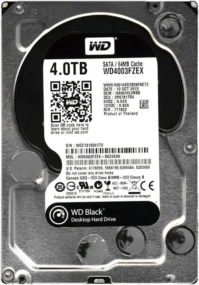 Main image of WD4003FZEX-00Z4SA0 - Western Digital Black 4TB 7200RPM SATA 6GB/s 64MB Cache 3.5-inch Hard Drive