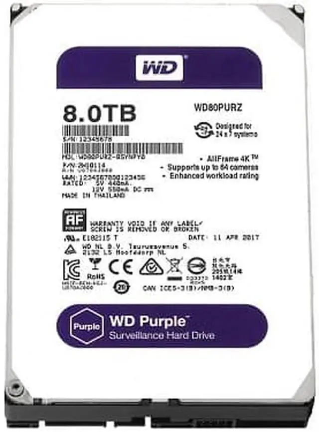 Main image of WD80PURZ - Western Digital Purple 8TB 5400RPM SATA 6Gb/s 128MB Cache 3.5-inch Surveillance Hard Drive