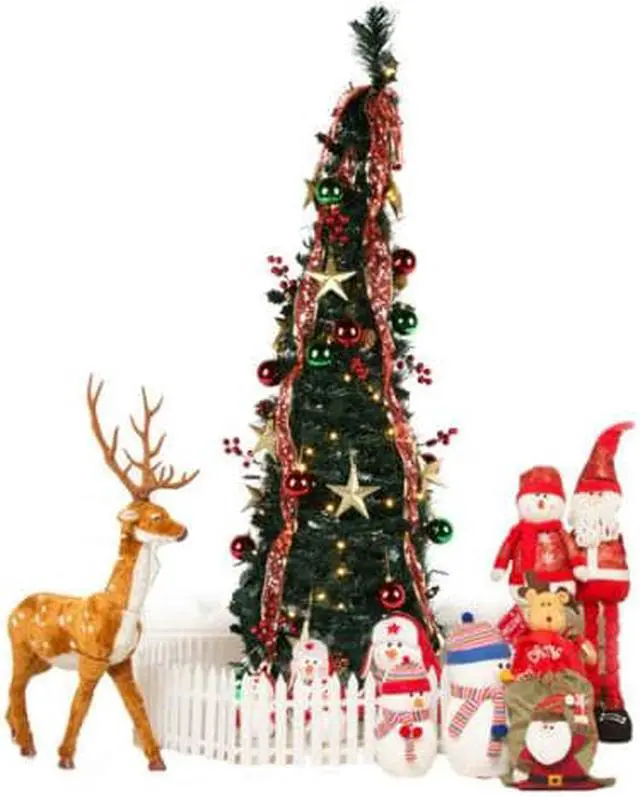 Alt view image 7 of 7 - Christmas Tree Artificial Instant Pull Up Decorated Tree Metal Stand LED 4FT