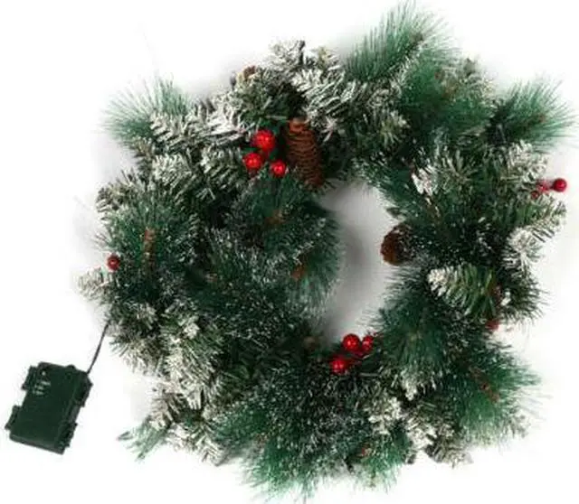 Main image of 15" Wreath LED Artificial Spruce Christmas Snow Flocked Pine Cones Door Decor