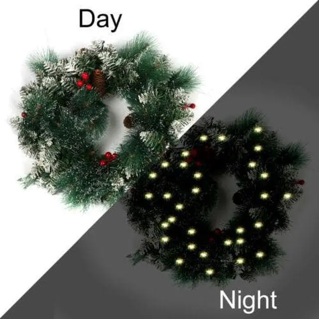 Alt view image 2 of 7 - 15" Wreath LED Artificial Spruce Christmas Snow Flocked Pine Cones Door Decor