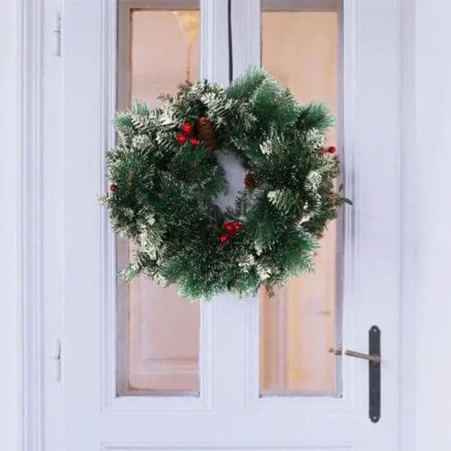 Alt view image 7 of 7 - 15" Wreath LED Artificial Spruce Christmas Snow Flocked Pine Cones Door Decor
