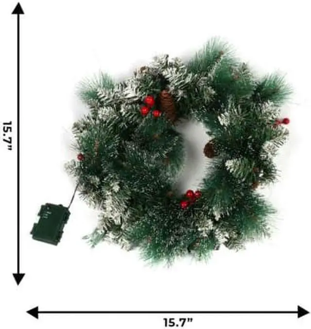 Alt view image 6 of 7 - 15" Wreath LED Artificial Spruce Christmas Snow Flocked Pine Cones Door Decor