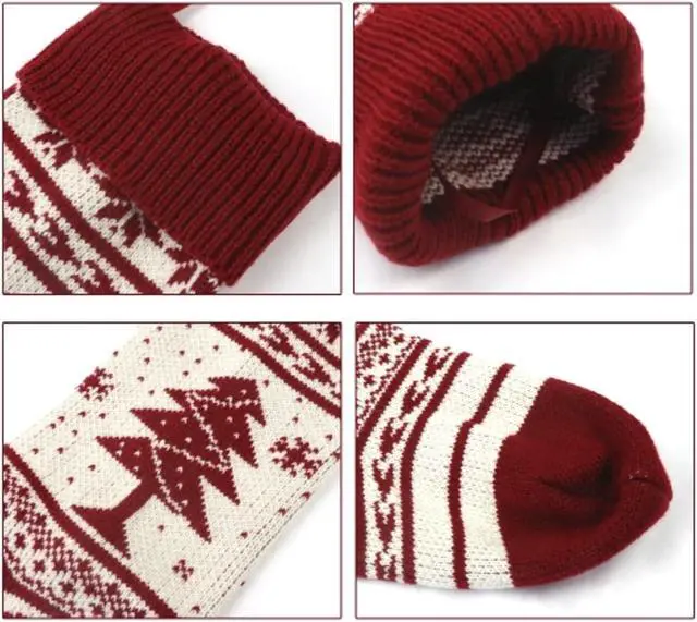 Alt view image 2 of 6 - Set of 2, 16'' Holiday Snowflake and Christmas Tree Knit Stockings, White and Red for Gift Stuffers Mantel Decoration