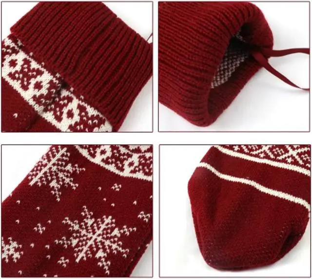 Alt view image 3 of 6 - Set of 2, 16'' Holiday Snowflake and Christmas Tree Knit Stockings, White and Red for Gift Stuffers Mantel Decoration