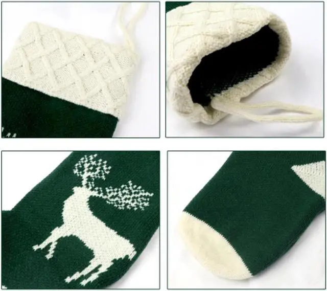 Alt view image 2 of 3 - 2 Pack 17 Inch Hand Knit Holiday Reindeer Christmas Knit Stockings, Red and Green for Gift Stuffers Mantel Decoration"