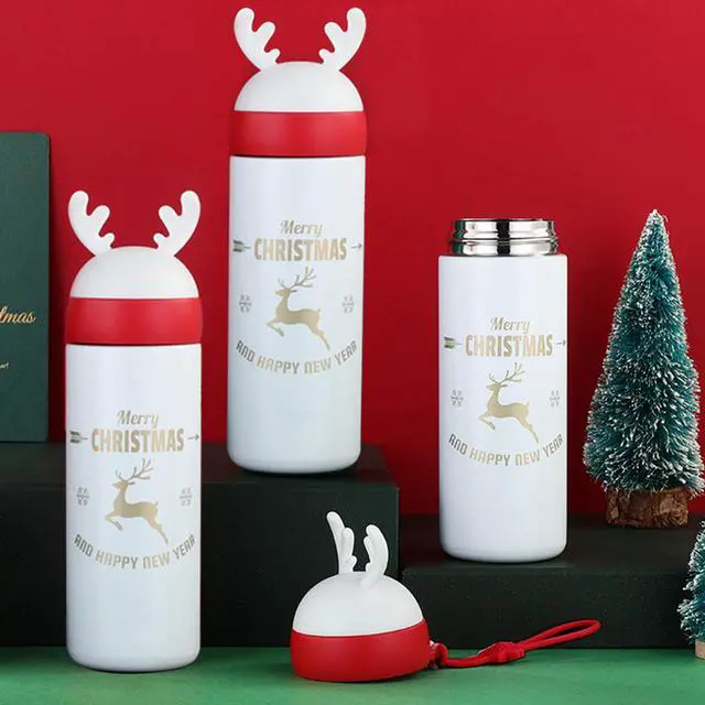 Main image of One Holiday Christmas Vacuum Insulated Stainless Steel Hot Cold Reindeer 330ml 1x Water Bottle