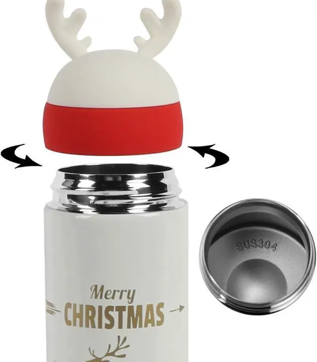 Alt view image 3 of 7 - One Holiday Christmas Vacuum Insulated Stainless Steel Hot Cold Reindeer 330ml 1x Water Bottle
