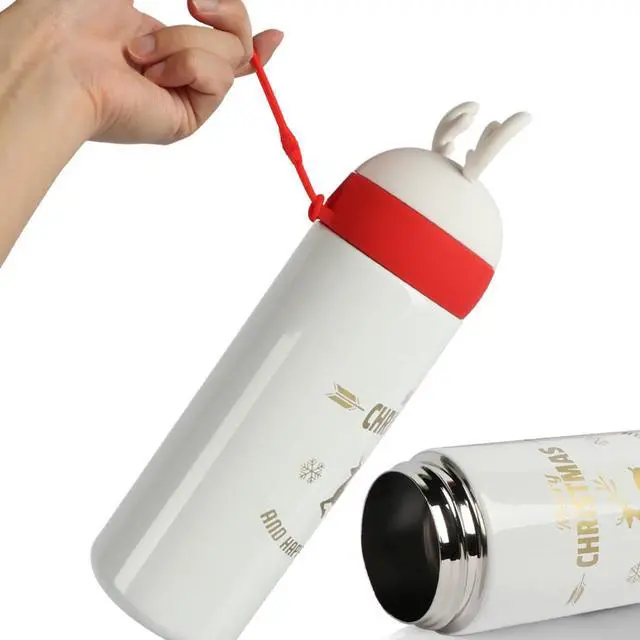 Alt view image 5 of 7 - One Holiday Christmas Vacuum Insulated Stainless Steel Hot Cold Reindeer 330ml 1x Water Bottle