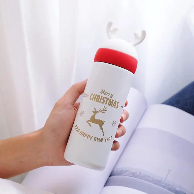 Alt view image 7 of 7 - One Holiday Christmas Vacuum Insulated Stainless Steel Hot Cold Reindeer 330ml 1x Water Bottle