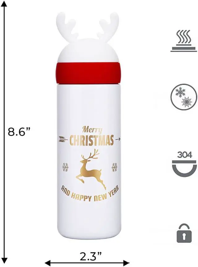 Alt view image 6 of 7 - One Holiday Christmas Vacuum Insulated Stainless Steel Hot Cold Reindeer 330ml 1x Water Bottle