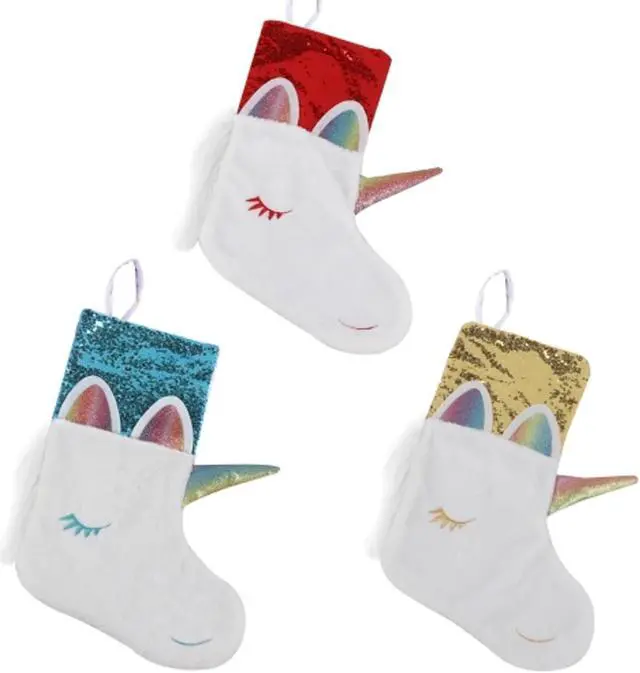 Alt view image 3 of 5 - Magical Unicorn Stocking Christmas Fun Holiday Decoration with Red Sequins