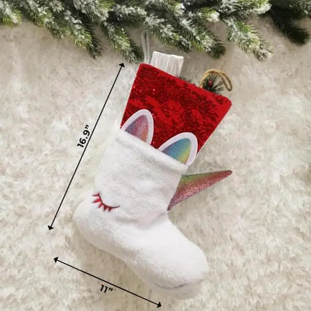 Alt view image 4 of 5 - Magical Unicorn Stocking Christmas Fun Holiday Decoration with Red Sequins