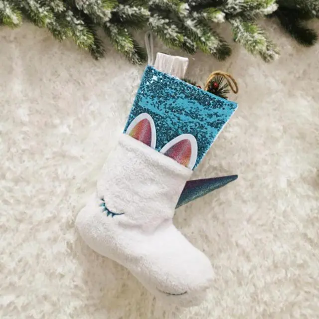 Main image of Sakura Magical Unicorn Stocking Christmas Fun Holiday Decoration with Blue Sequins