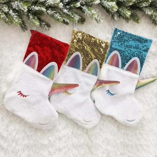 Alt view image 2 of 4 - Sakura Magical Unicorn Stocking Christmas Fun Holiday Decoration with Blue Sequins