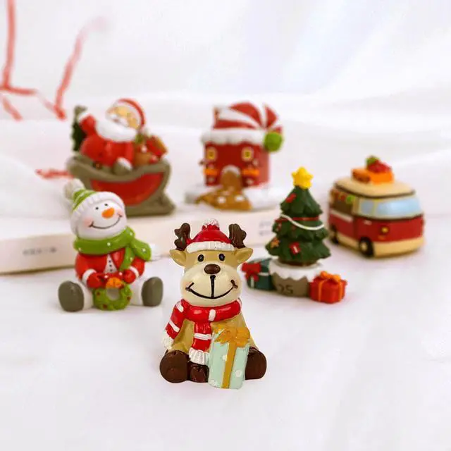 Alt view image 6 of 6 - 2" Christmas Village Figurine Hand Crafted Décor House Resin Santa Reindeer