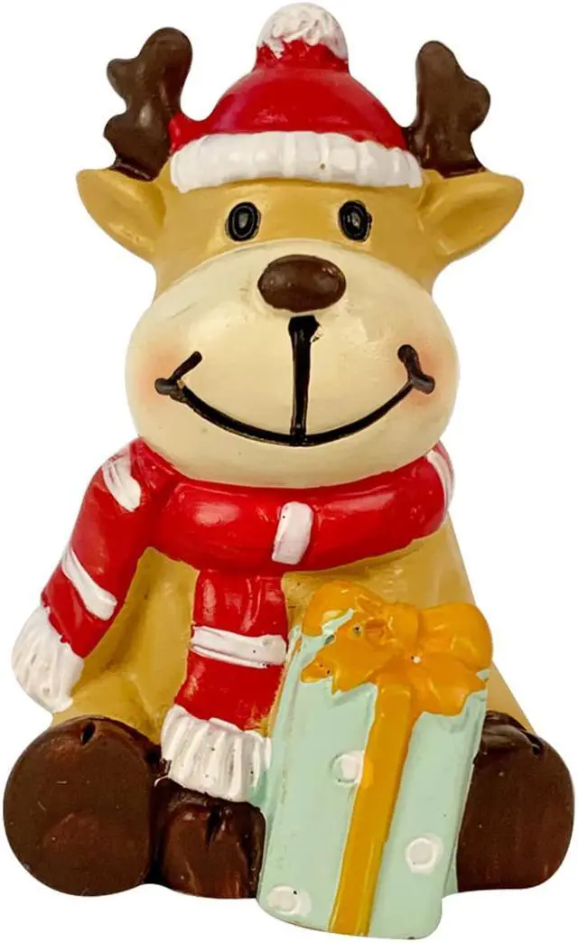 Alt view image 4 of 6 - 2" Christmas Village Figurine Hand Crafted Décor House Resin Santa Reindeer