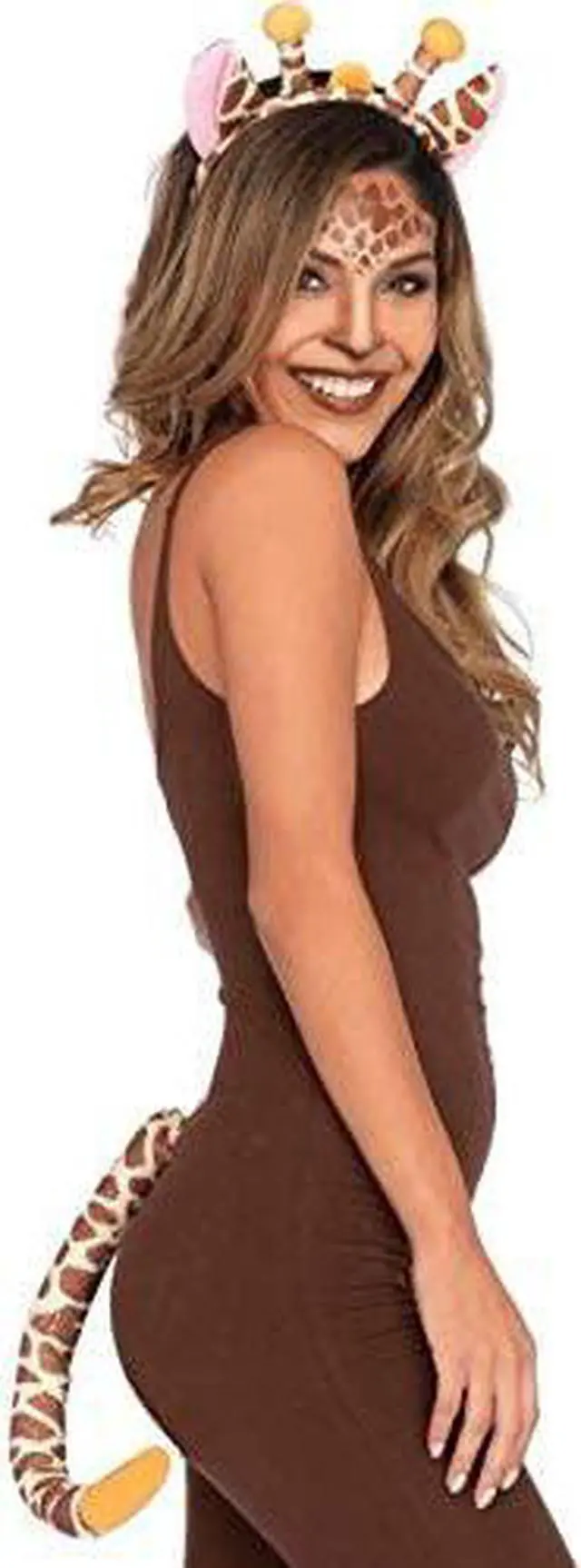 Alt view image 2 of 3 - Giraffe Ears Tail Bow Tie Instant Costume Halloween Fun Party Beige