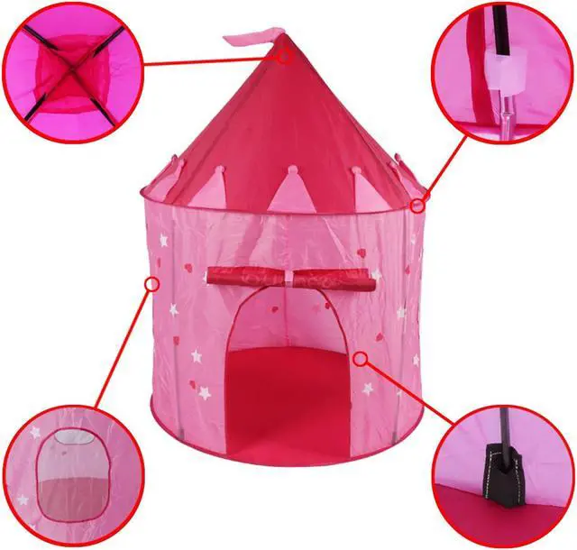 Alt view image 2 of 5 - Princess Palace Pop Up Castle Play Glow In The Dark Stars Foldable Tent Playhouse Pink