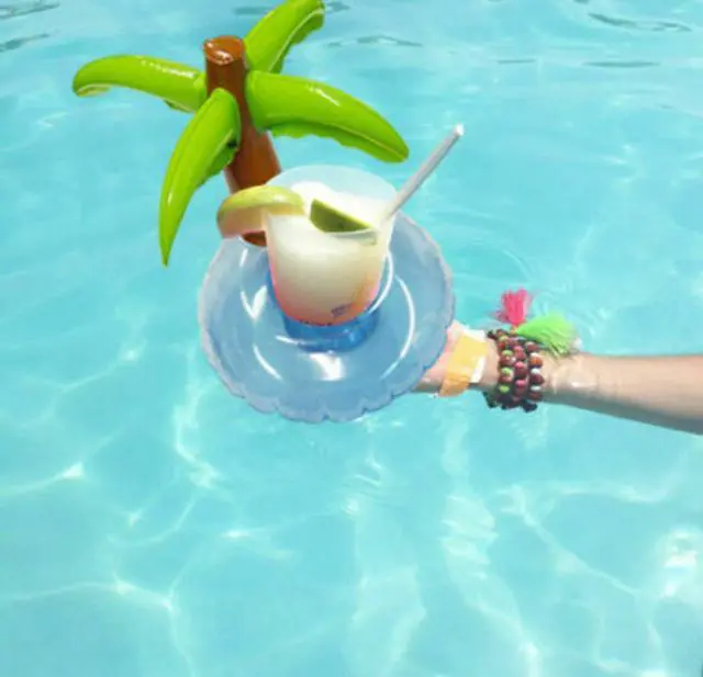 Alt view image 4 of 4 - Palm Tree Pool Side Cup Holder Inflatable Water Fun Drink Float