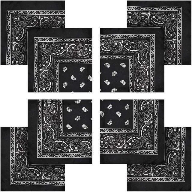 Main image of 8pk Bandana Handkerchief Scarf Headband Hair Tie Hat Liner 100% Cotton Black