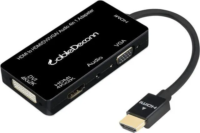 Main image of CableDeconn Multiport 4-in-1 HDMI to HDMI DVI 4K VGA Adapter Cable with Audio Output Adapter Converter (Black)