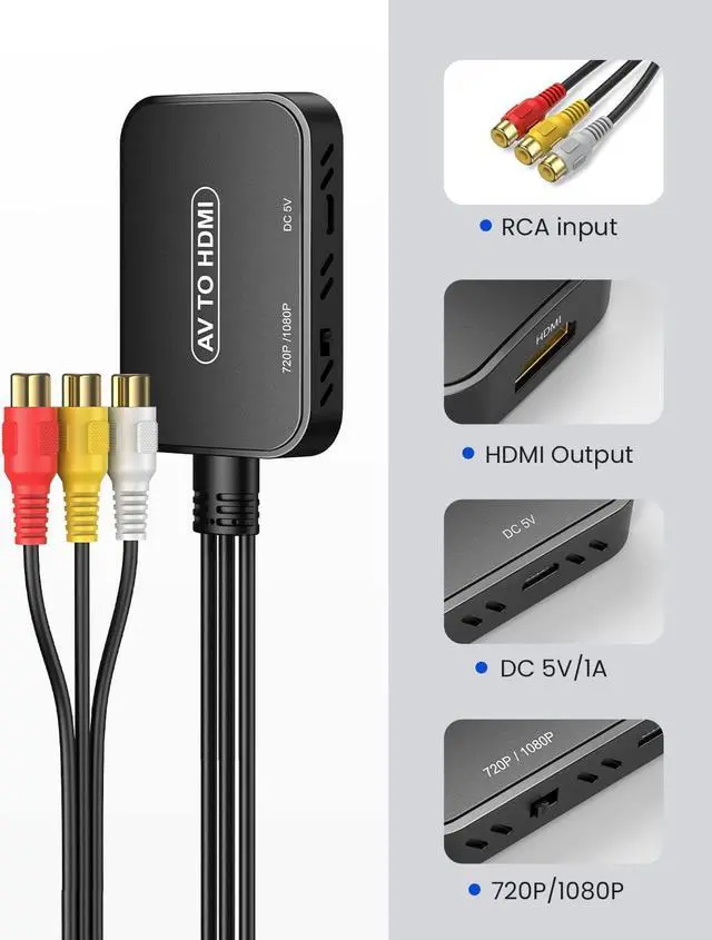 Alt view image 2 of 7 - RCA to HDMI Converter AV to HDMI Adapter RCA to HDMI Composite Audio Video Converter for PS1 PS2 PS3 STB Xbox VHS VCR Black-Ray DVD Players(HDMI Cable Included)