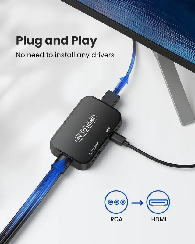 Alt view image 4 of 7 - RCA to HDMI Converter AV to HDMI Adapter RCA to HDMI Composite Audio Video Converter for PS1 PS2 PS3 STB Xbox VHS VCR Black-Ray DVD Players(HDMI Cable Included)