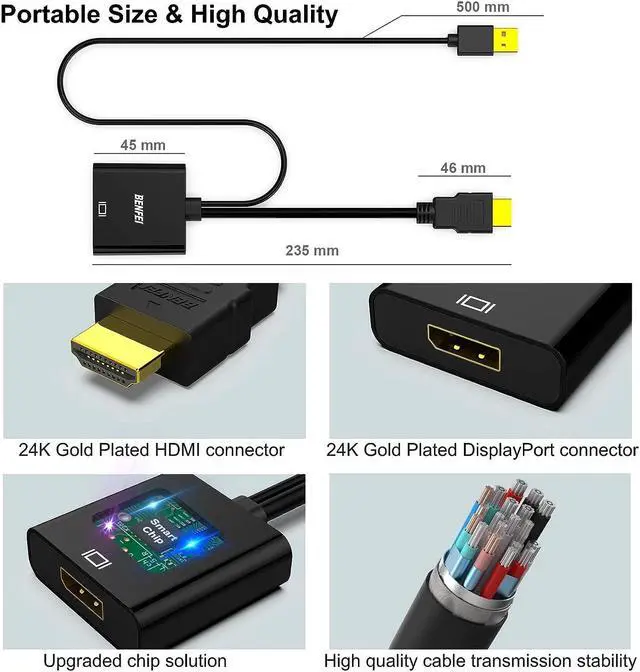 Alt view image 6 of 7 - HDMI to DisplayPort Uni-Directional HDMI (Source) to DisplayPort (Display) Adapter 4K@60Hz/2K@144Hz/1080P@165Hz Compatible with Laptop Xbox 360 One PS4 PS3 Device