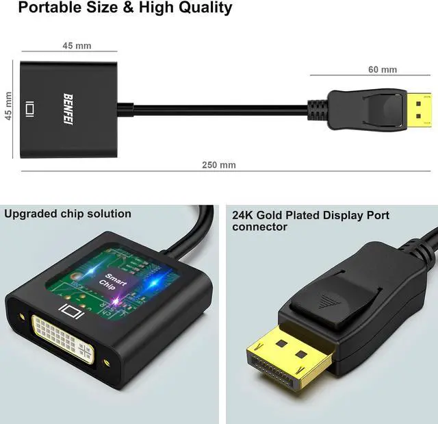 Alt view image 6 of 7 - DisplayPort to DVI Gold-Plated DP to DVI Adapter (Male to Female) Compatible for   HP and Other Brand