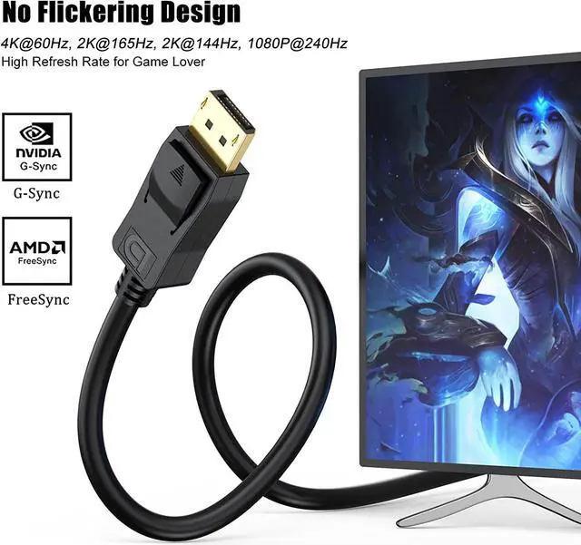 Alt view image 4 of 7 - 4K DisplayPort Cable 3FT 2-Pack Display Port to Display Port Cable for Monitor DP to DP Male to Male Adapter 4K@60Hz 2K@144Hz 1080P