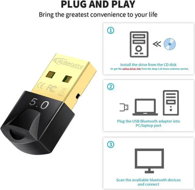 Alt view image 6 of 7 - Bluetooth Adapter for PC 5.0 Bluetooth Adapter for Win 11/10/8.1/8/7  Bluetooth Dongle with Ultra-Range Mini-Sized Dual-Mode Bluetooth Dongle for PC