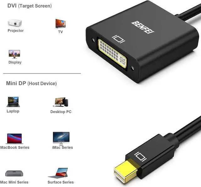 Alt view image 6 of 7 - Mini DisplayPort to DVI Gold-Plated Mini DP to DVI (Thunderbolt Compatible) Male to Female Adapter Compatible with MacBook Air/Pro  Surface Pro/Dock Monitor Projector and More