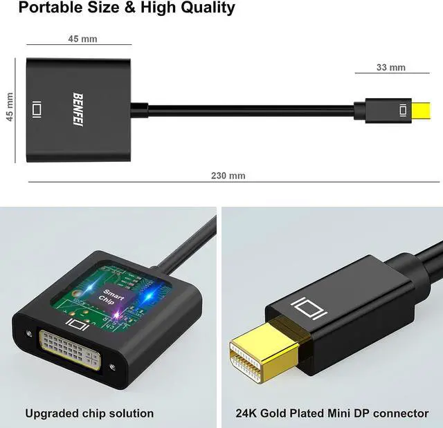 Alt view image 5 of 7 - Mini DisplayPort to DVI Gold-Plated Mini DP to DVI (Thunderbolt Compatible) Male to Female Adapter Compatible with MacBook Air/Pro  Surface Pro/Dock Monitor Projector and More