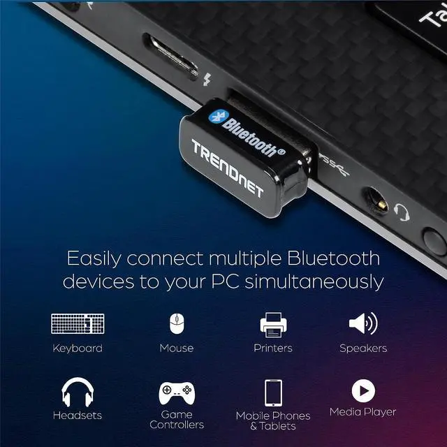 Alt view image 4 of 7 - TRENDnet Micro Bluetooth 5.0 USB Adapter, Supports Basic Rate(BR), Bluetooth Low Energy(BLE), Enhanced Data Rate(EDR), 100m (328ft.) Range, Supports Windows OS, Black, TBW-110UB (Pack of 40)