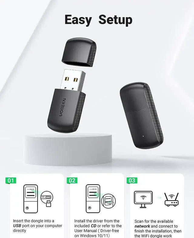 Alt view image 4 of 6 - UGREEN AC650 USB WiFi Adapter for Desktop PC 5G 2.4G Dual Band WiFi Dongle Mini Wireless USB Computer Network Adapter Compatible with Windows 11 10 8.1 8 7