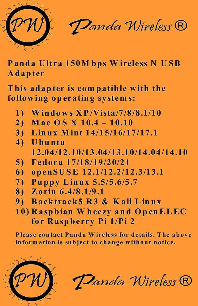 Alt view image 5 of 5 - Panda Wireless® Ultra WiFi (b/g/n) 150Mbps Wireless-N 2.4GHz USB Adapter - Windows 7/8/10/11, Zorin, Mint, Ubuntu, Fedora, Centos, Kali Linux and Raspbian