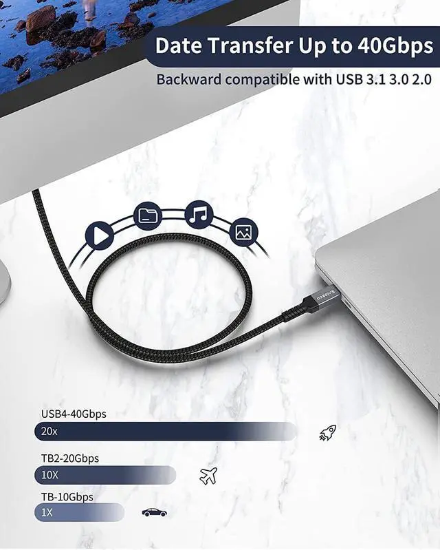 Alt view image 2 of 7 - USB4 Compatible with Thunderbolt 3 Cable (40Gbps/2.6ft), Sniokco USB4 Cable for Thunderbolt 4 Cable, Support 5K@60Hz, 100W/20V/5A Charging, Compatible with External SSD, eGpu, USB-C Docking Station
