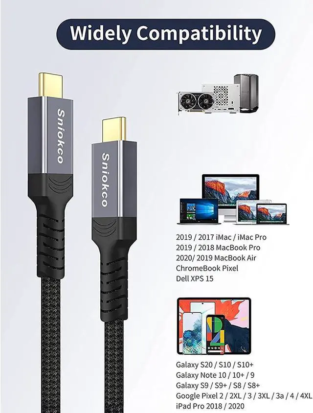 Alt view image 6 of 7 - USB4 Compatible with Thunderbolt 3 Cable (40Gbps/2.6ft), Sniokco USB4 Cable for Thunderbolt 4 Cable, Support 5K@60Hz, 100W/20V/5A Charging, Compatible with External SSD, eGpu, USB-C Docking Station