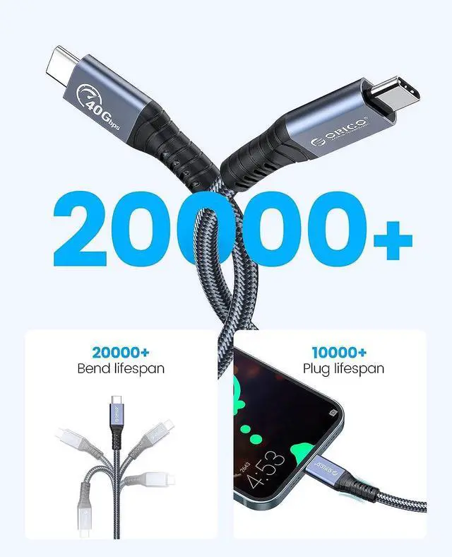 Alt view image 3 of 4 - ORICO Cable Compatible with Thunderbolt 4, 40Gbps USB C to USB C Cable Support 100W Charging/Display 8K@ 60Hz for USB-C MacBooks,iPad Pro, Thunderbolt 4/3 Hub, Docking and More-2.62Ft