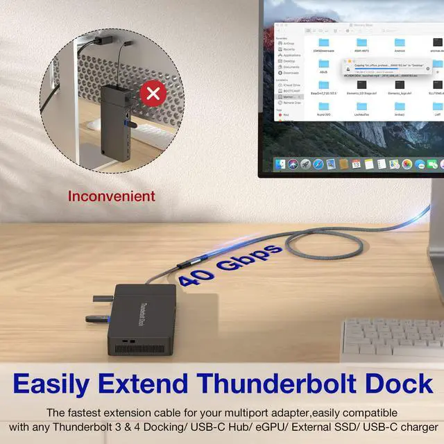 Alt view image 2 of 7 - Right Angle USB4 Extension Cable, 40Gbps & 100W 90 Degree Type C 4.0 Extender Cord, Thunderbolt 3/4 Extension Cable, Support 8K/6K@60Hz or Dual 4K Video for Dell/HP Dock, MacBook, iMac, XPS, Intel NUC