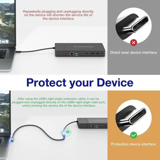 Alt view image 5 of 7 - Right Angle USB4 Extension Cable, 40Gbps & 100W 90 Degree Type C 4.0 Extender Cord, Thunderbolt 3/4 Extension Cable, Support 8K/6K@60Hz or Dual 4K Video for Dell/HP Dock, MacBook, iMac, XPS, Intel NUC
