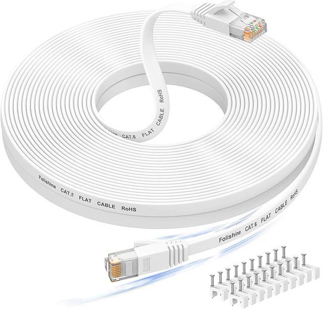 Ethernet Cable 100 ft, High Speed Cat6e/Cat6 Long Ethernet Cable with  Snagless Rj45 Connector, High Speed Patch Cord Than Cat5e/Cat5, Flat White  Shielded LAN Cable for Modem 