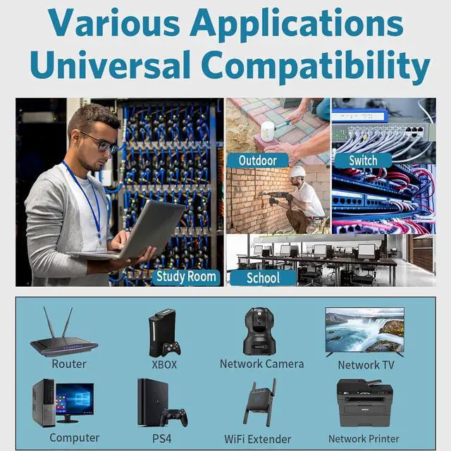 Alt view image 7 of 7 - Cat 8 Ethernet Cable - 10FT High Speed Flat Internet Network Cable - Multiple Size Options (3FT-100FT) - Professional LAN Cable - Gold Plated RJ45 Connector - Shielded for Indoor & Outdoor Use